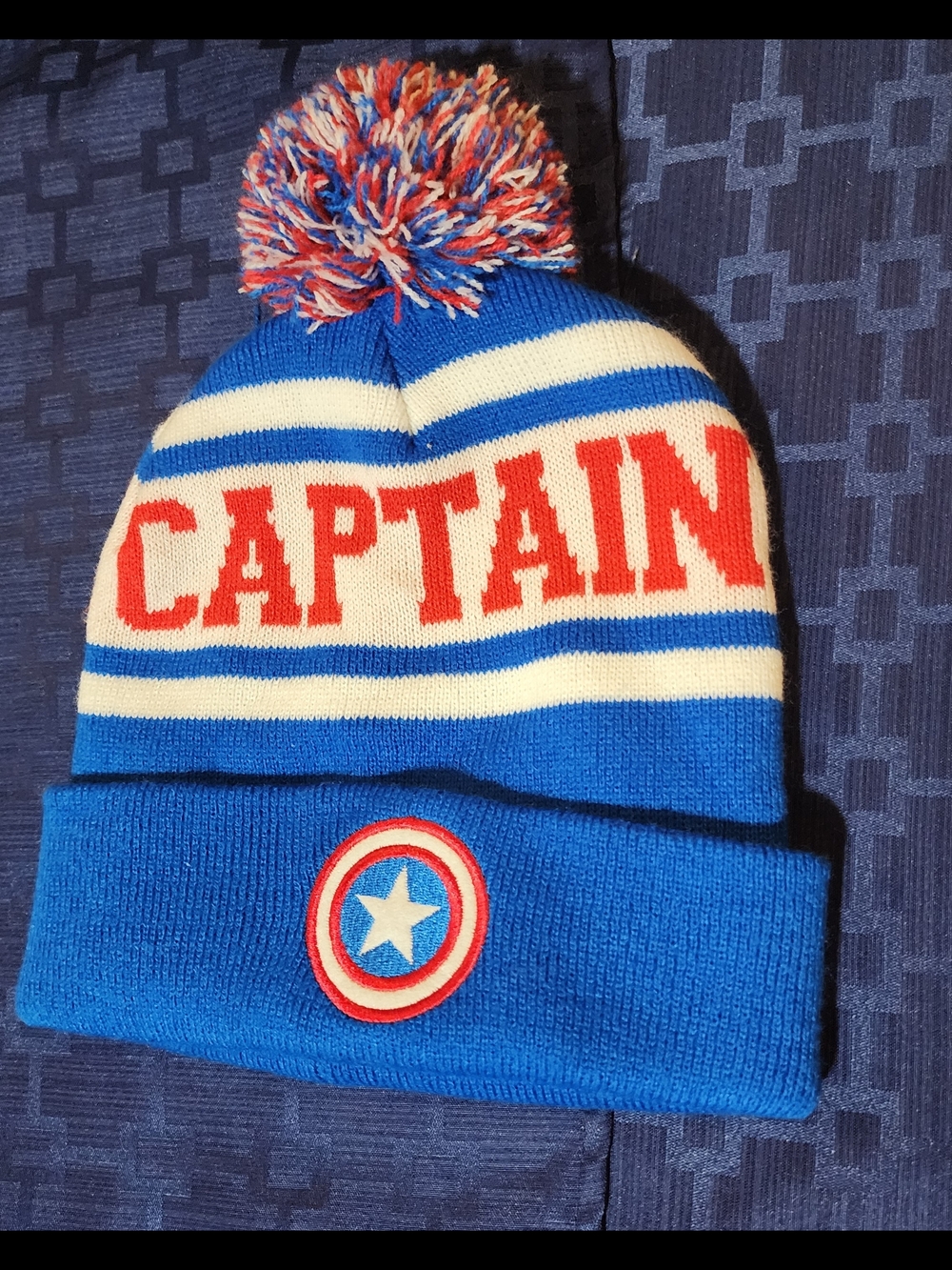 Marvel Blue Knit Beanie with Red Logo Tag